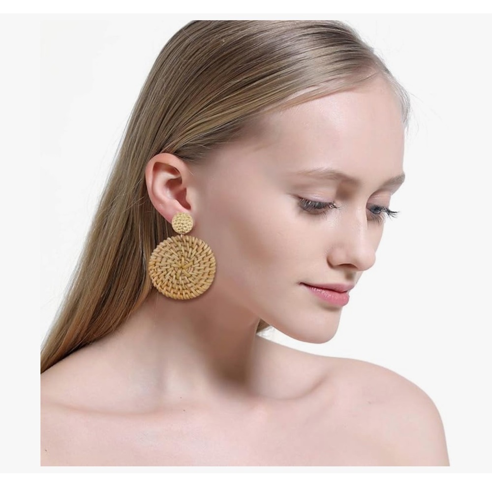 Handmade Straw Wicker Braid Teardrop Hoop Drop Dangle Earrings 4 Pairs - Picture 6 of 7